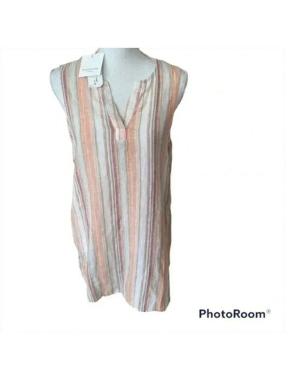 Beach lunch lounge collection Linen Jenna coral sands stripe sleeveless blouse…